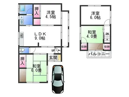 南海線 鳥取ノ荘駅 徒歩16分 2階建 築53年(4DK)の間取り写真