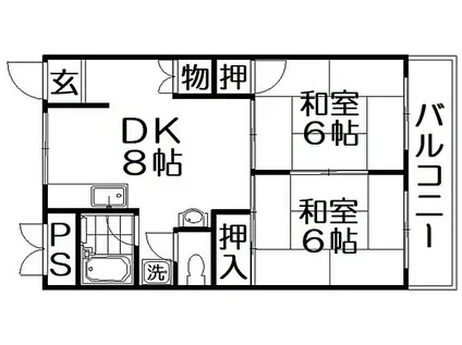 京阪本線 香里園駅 徒歩8分 5階建 築46年(2DK/2階)の間取り写真