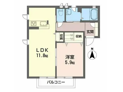 プラザ・カナン壱番館(1LDK/1階)の間取り写真