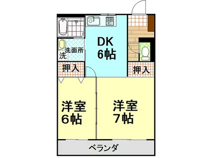 JR東海道本線 三島駅 バス乗車時間：15分 湯川バス停で下車 徒歩5分 3階建 築26年(2DK/1階)の間取り写真