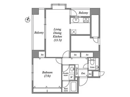 白金台アパートメント(1LDK/4階)の間取り写真