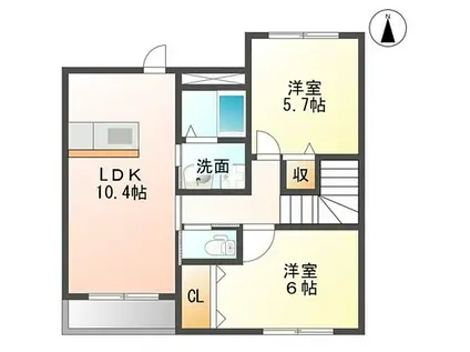 JR身延線 西富士宮駅 徒歩12分 2階建 築9年(2LDK/2階)の間取り写真
