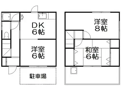 JR片町線(学研都市線) 長尾駅(大阪) 徒歩10分 2階建 築45年(3DK)の間取り写真