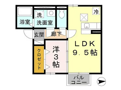 JR片町線(学研都市線) 四条畷駅 徒歩10分 2階建 築17年(1LDK/1階)の間取り写真