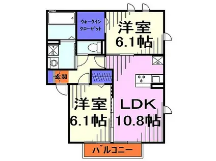 ラフレ仲道C(2LDK/2階)の間取り写真