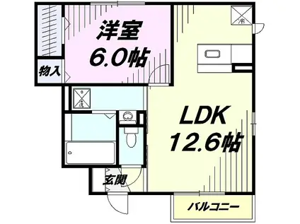 JR五日市線 武蔵増戸駅 徒歩2分 2階建 築12年(1LDK/1階)の間取り写真