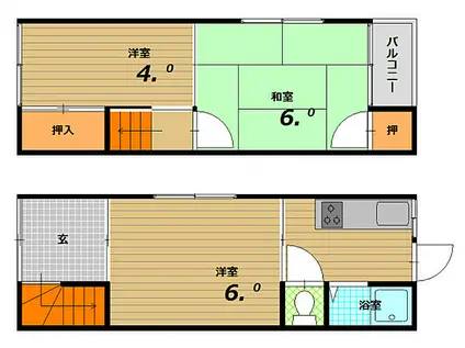 神戸市海岸線 駒ケ林駅 徒歩9分 2階建 築37年(3DK)の間取り写真