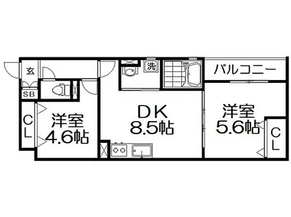 ラモーナ藤阪元町(2DK/3階)の間取り写真