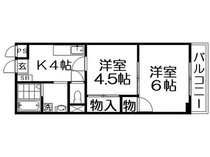 YKハイツ田井(2K/3階)の間取り写真