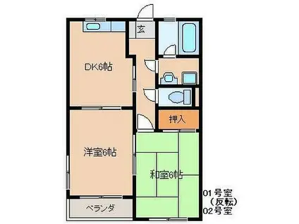 ローヤルマンション(2DK/1階)の間取り写真