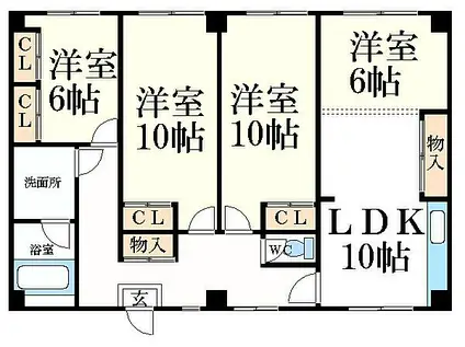 呉服町アドバンスビル(4LDK/3階)の間取り写真