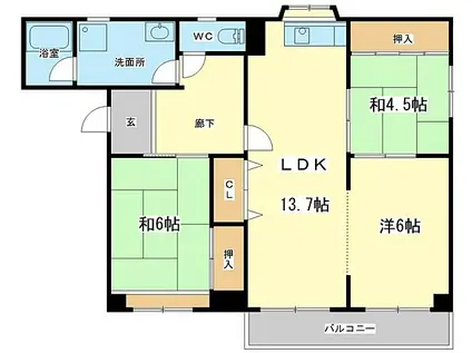高島マンション(3LDK/2階)の間取り写真