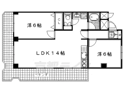 伏水ハイツ(2LDK/7階)の間取り写真