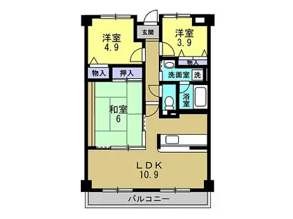 ベレッツァ芦屋・I(3LDK/2階)の間取り写真