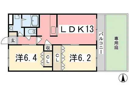 サンシャイン2号館(2LDK/1階)の間取り写真