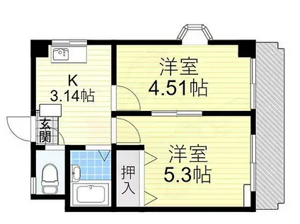 エンジェリ津之江(2K/4階)の間取り写真