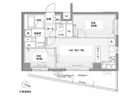 ライクリヴ北新横浜(2LDK/2階)の間取り写真