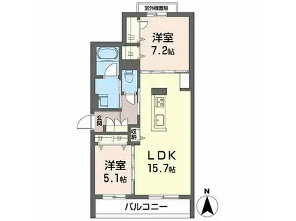 JR片町線(学研都市線) 住道駅 徒歩16分 3階建 新築(2LDK/2階)の間取り写真