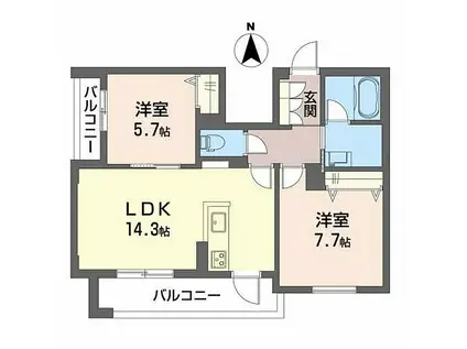 JR片町線(学研都市線) 住道駅 徒歩16分 3階建 新築(2LDK/2階)の間取り写真