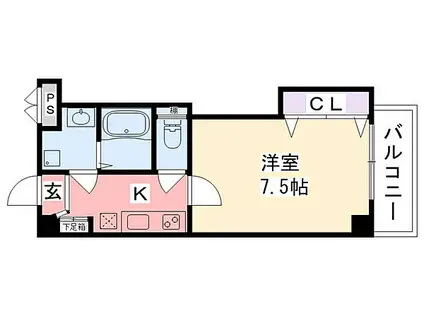 阪神本線 武庫川駅 徒歩12分 4階建 築18年(1K/3階)の間取り写真