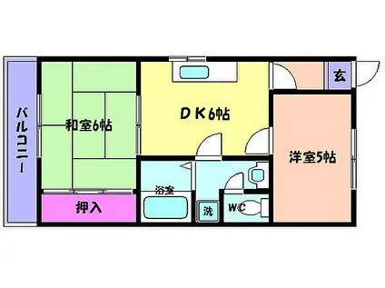 阪神本線 石屋川駅 徒歩2分 3階建 築29年(2DK/3階)の間取り写真