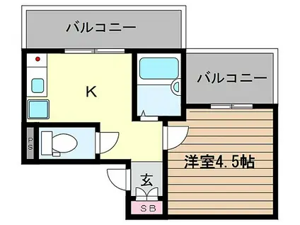 阪神本線 青木駅 徒歩9分 4階建 築35年(1DK/1階)の間取り写真