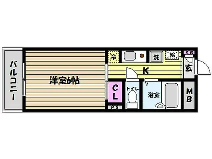 阪神本線 魚崎駅 徒歩5分 6階建 築29年(1K/3階)の間取り写真