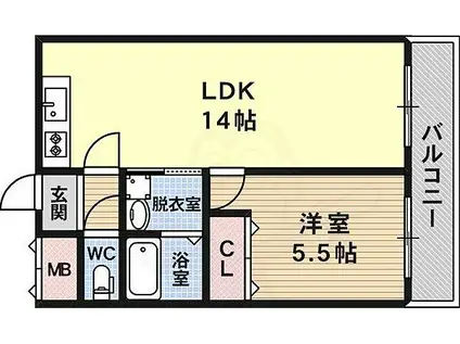 新栄プロパティー羽曳が丘(1LDK/3階)の間取り写真