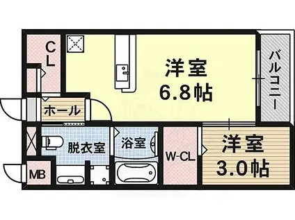 ブライトホルン(1DK/2階)の間取り写真