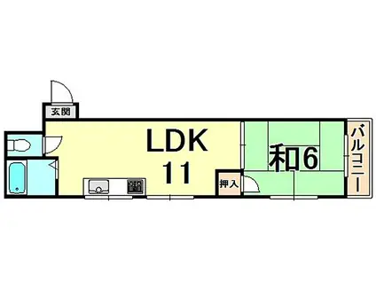 メゾンオオギ(1LDK/3階)の間取り写真