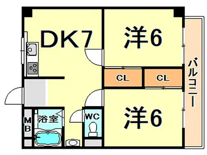 鳴尾ハイツ(2DK/2階)の間取り写真