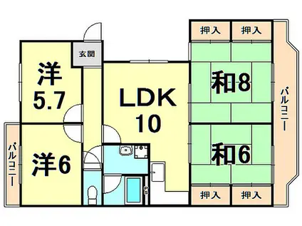 パストラーレ香枦園(4LDK/1階)の間取り写真