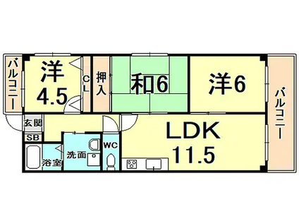 シャトレ鳴尾(3LDK/3階)の間取り写真