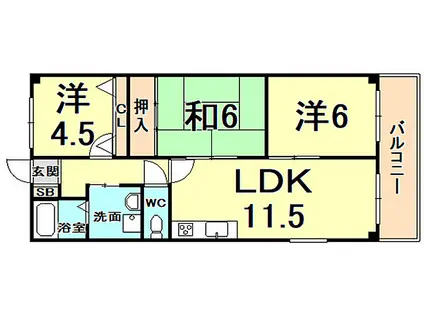 シャトレ鳴尾(3LDK/5階)の間取り写真