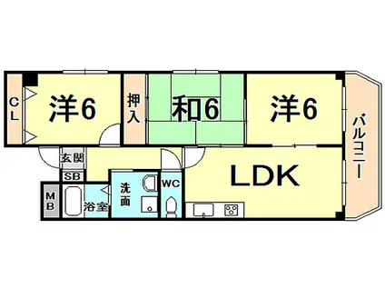 シャトレ鳴尾(3LDK/4階)の間取り写真