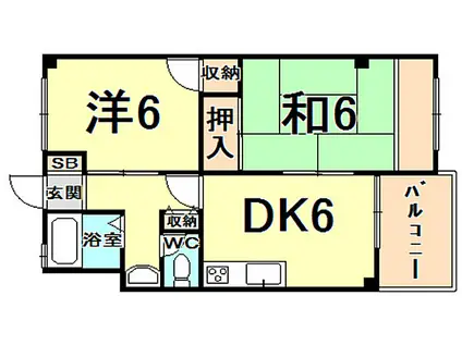 西甲子園ハイツ(2DK/5階)の間取り写真