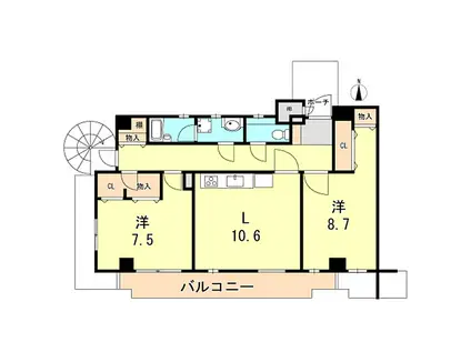 芦屋ニューコーポⅠ番館(2LDK/7階)の間取り写真