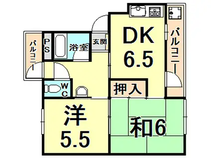 香櫨園ヴァンテカトル(2DK/4階)の間取り写真