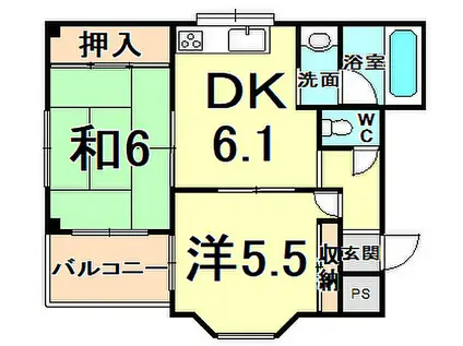 レジデンシア甲子園(2DK/2階)の間取り写真