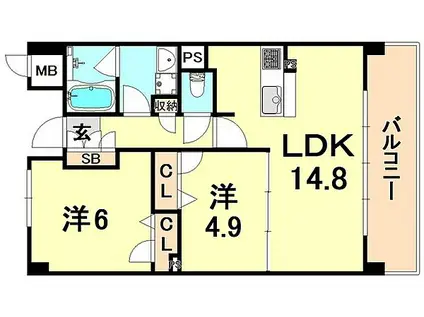セリシール夙川苦楽園(1LDK/6階)の間取り写真