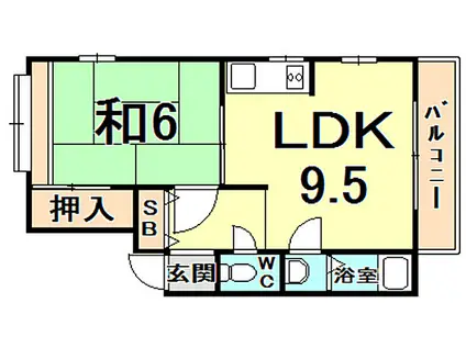 インペリアル甲子園(1LDK/2階)の間取り写真