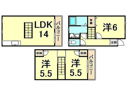 クレスト甲東園A棟(3LDK/1階)の間取り写真