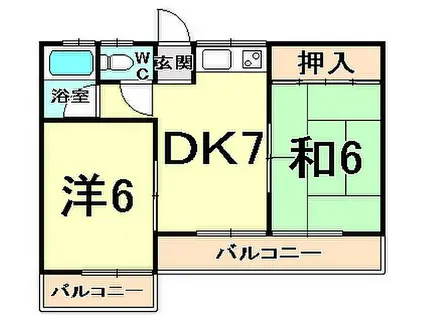 ウエストハイツ(2DK/1階)の間取り写真