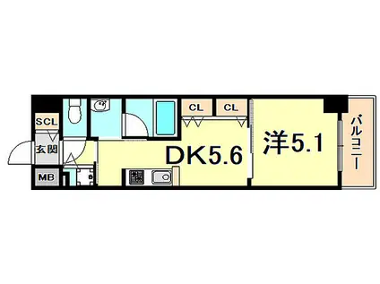 VERDE与古道(1DK/5階)の間取り写真