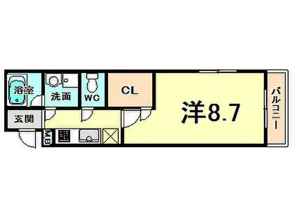 阪神本線 西宮駅(ＪＲ) 徒歩8分 3階建 築14年(1K/2階)の間取り写真