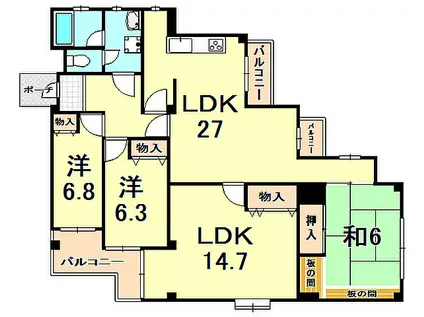 MU夙川(4LDK/3階)の間取り写真