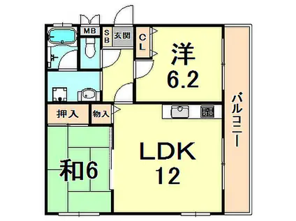 夙川大谷ハウス(2LDK/3階)の間取り写真