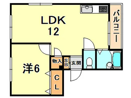 ボシュケ六甲(1LDK/2階)の間取り写真