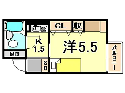 ラフェブランシュ岡本(ワンルーム/2階)の間取り写真
