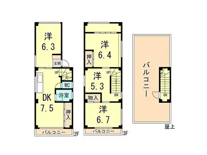 キャッスル六甲道(4DK/2階)の間取り写真